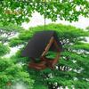 Birds Feeders Outdoor Hanging Wooden Birds Feeder with Weatherproof Metal Roof Wildbird Feeder House for Garden Courtyard Decor
