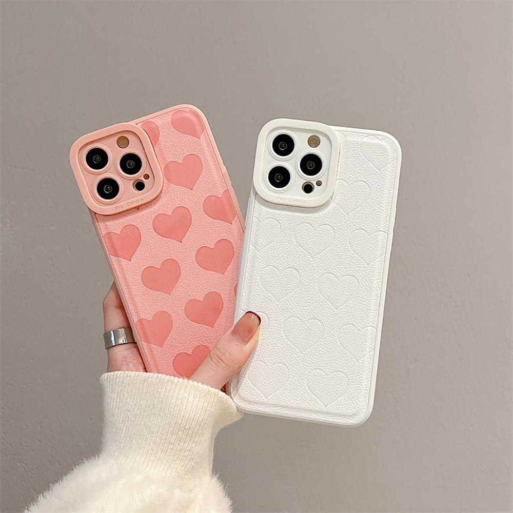 Śliczne Love Heart miękka wytłoczona skórzana torba na telefon dla Iphone 13 12 11 14 Pro Max X Xr Xs odporna na wstrząsy luksusowa tylna okładka
