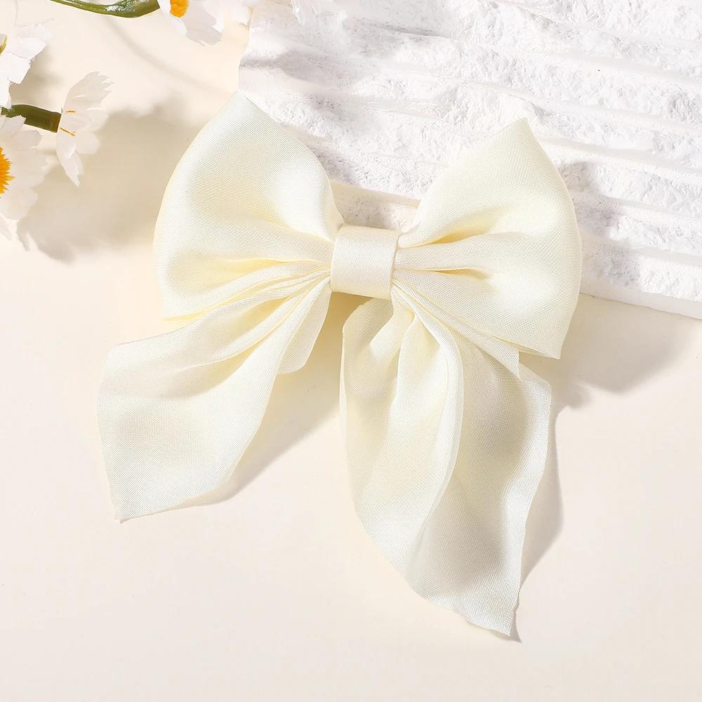 TĘCZOWE KOKARDY 2 SZT. Kokardy do włosów na kucyk dla dziewczynek Klips do włosów 3,3 cala Satynowe Jednokolorowe Spinki do włosów Damskie Grzywki Klips do włosów