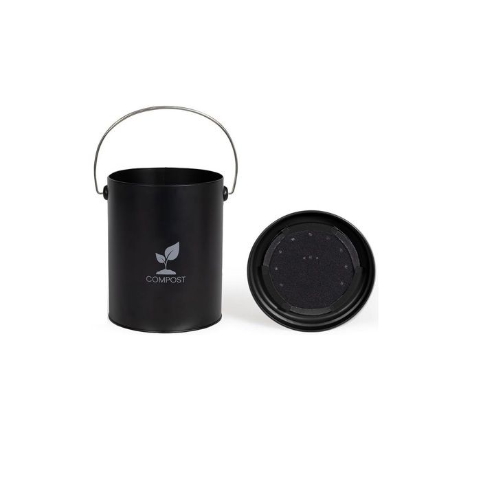 Seau à compost de cuisine - LIVOO - MES154N - 6 L - Ø18 cm - Hauteur 23 cm - Corps et couvercle en métal - Filtre charbon