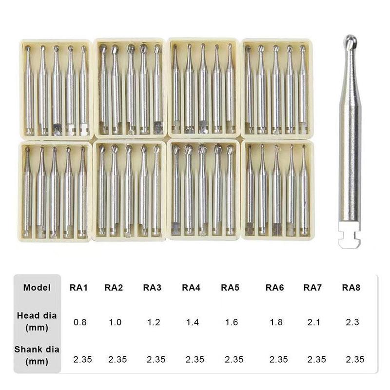 Dental Low Speed Contra Angle Machine Bit RA Low Speed Ball Drill Tungsten Steel Carbide Bur 5PC