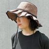 Basic Enchi Flutter Solid Hat Chin Strap Foldable Easy To Carry Sunshade Pleated Hat with Ribbon Linen Blend Natural Material Hat Antibacterial