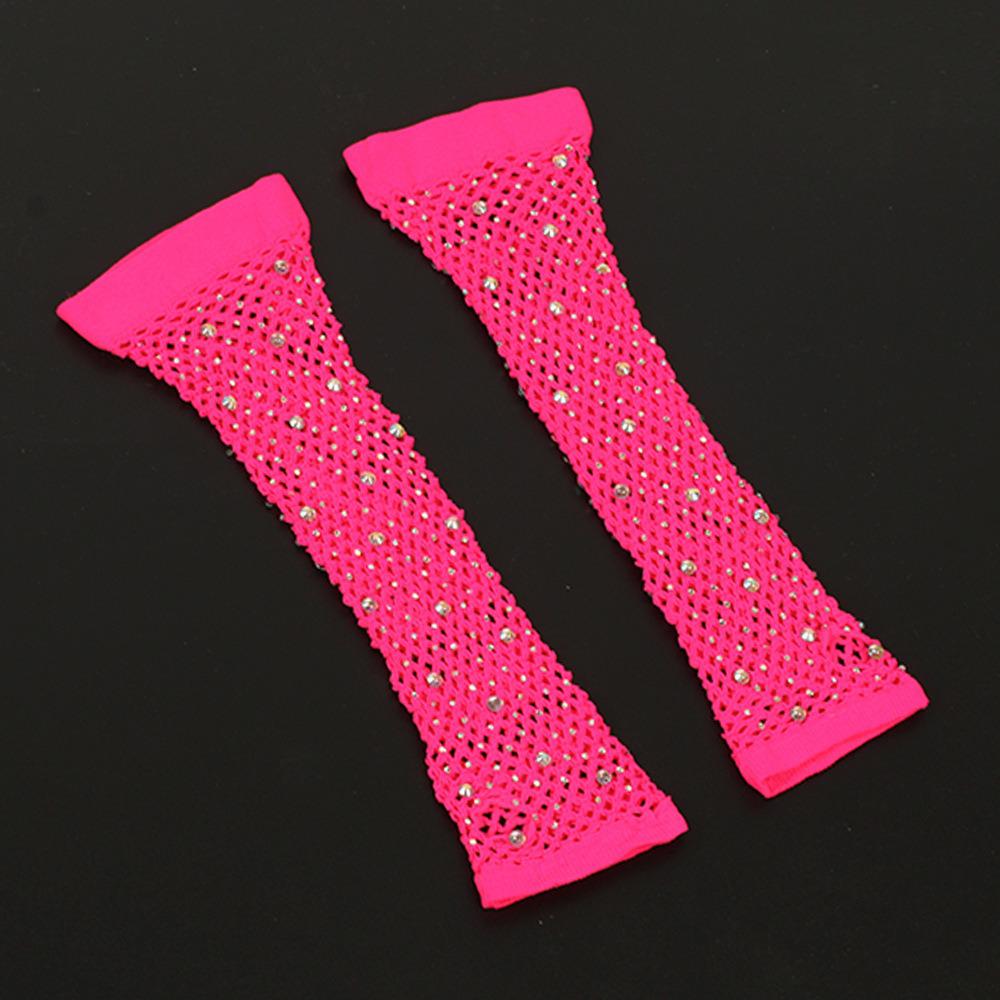 Rhinestone Fishnet Half-Finger Party Gloves