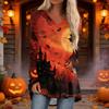Women's Casual Long Sleeve V-Neck Print Mid-Length Tunic Top