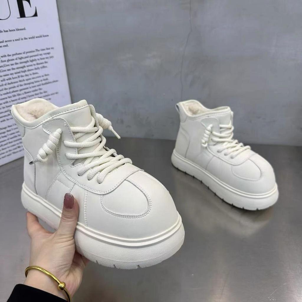 Fashion Platform Snow Boots Women's 2025 Winter New Fashion Height Increase Casual Cotton Shoes Outdoor Warm Comfort Lace Up Short Boots