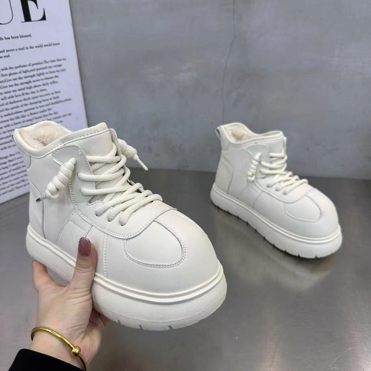 

Platform Snow Boots Women s 2025 Winter New Fashion Height Increase Casual Cotton Shoes Outdoor Warm Comfort Lace Up Short Boots 35