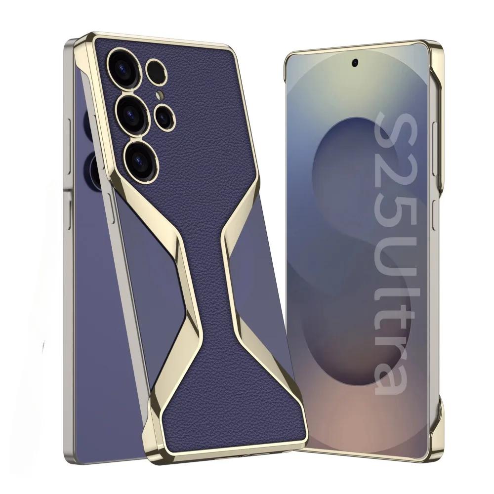 Electroplate Leather Galaxy S25 Ultra Phone Case for Samsung Galaxy S25 Ultra  Plating Plastic Hard Shell Protective Back Cover