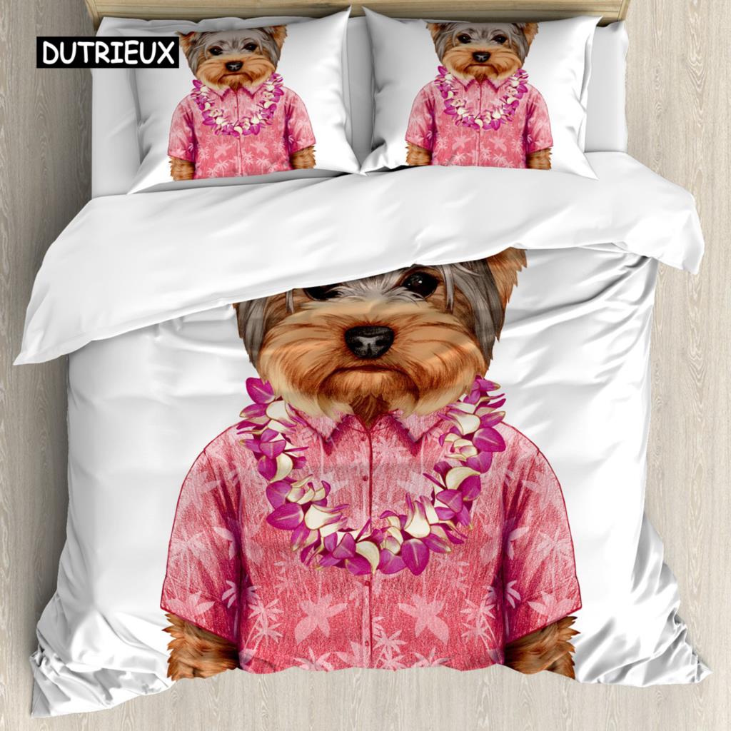 Yorkie Sada povlečení Pes se sluchátky Hudba 3dílná ložní souprava pro děti Dívky Chlapce King Size Štěněcí motiv Měkký povlak na přikrývku