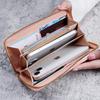 Damen Langreißverschluss-Geldbörse: Bestickte Clutch in Unifarbe, Geräumiges Münzfach, Multifunktionale Handytasche