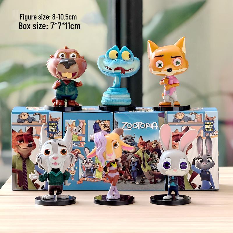 Zootopia Standing Pose 6-Piece Blind Box Figures: Rabbit & Fox Desktop Ornaments for Kids