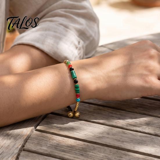 Holiday Gift for Her Bohemian Bracelet Women, Handmade Bamboo Joint Beaded Stackable Bracelet, Ethnic Style Boho Summer Jewelry Adjustable Slide