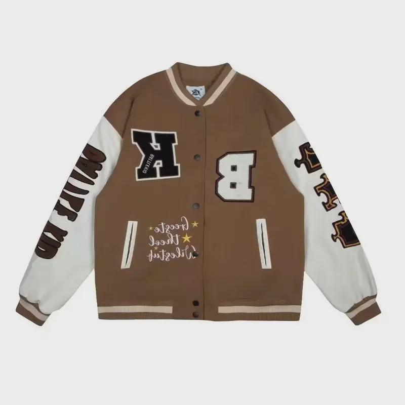 2023 Retro Embroidered Baseball Jacket for Women – American Style Cotton Coat, Loose Fit for Spring & Autumn