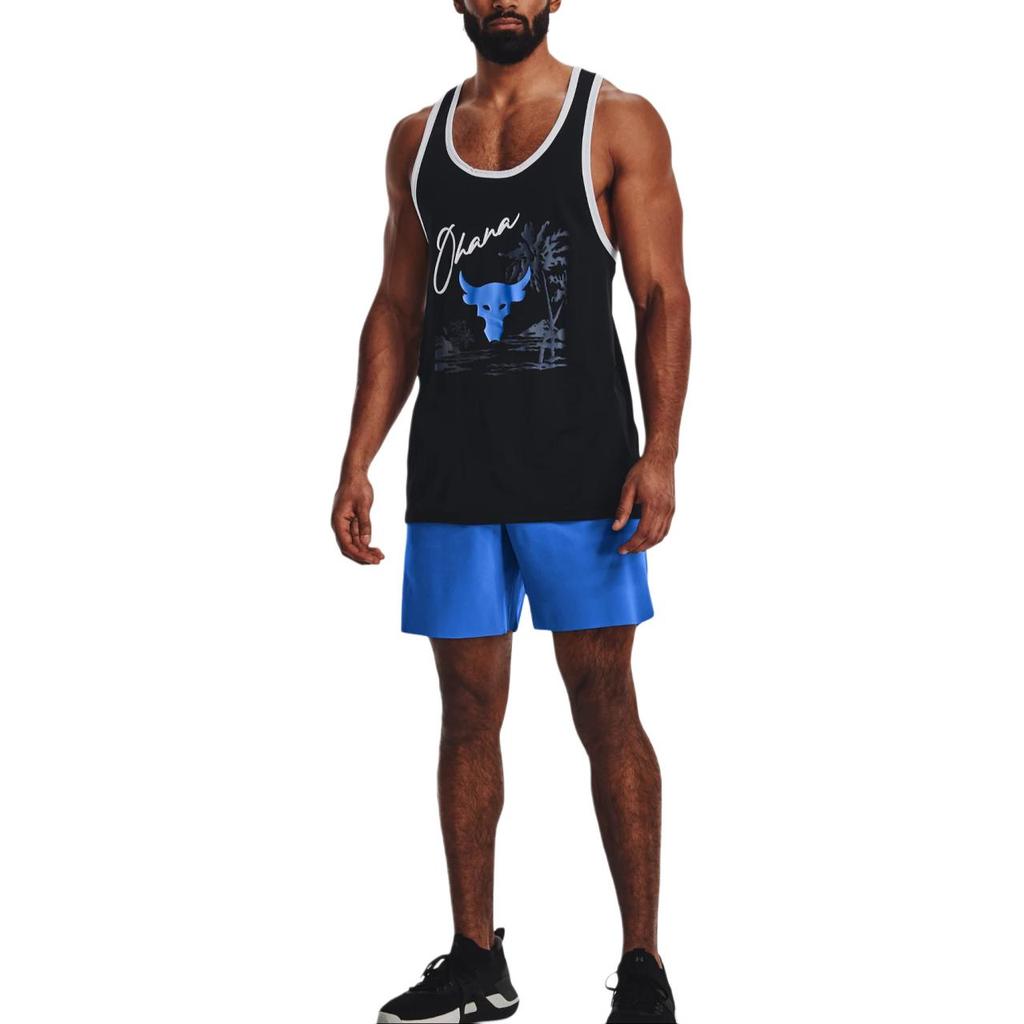 Under Armour Project Rock Beach Scene Letter Print Tank Top Men Tops Black 1370475-001