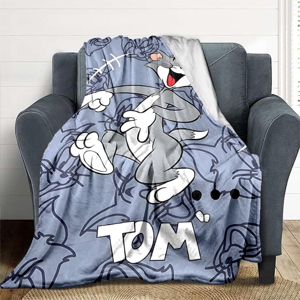 1pc Tom Jerry Flannel Throw Blanket - HD Printed Lightweight Soft Warm All-Season Blanket for Sofa, Bed, Travel090