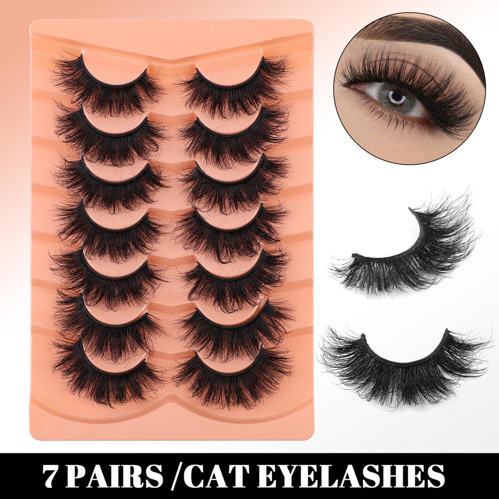 7 Pairs Of Imitation Mink False Eyelashes, Thick Exaggerated Curled Simulated Eyelashes