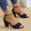Sandals women's new fashion thick heel high heels one-button Roman fish mouth casual sandals