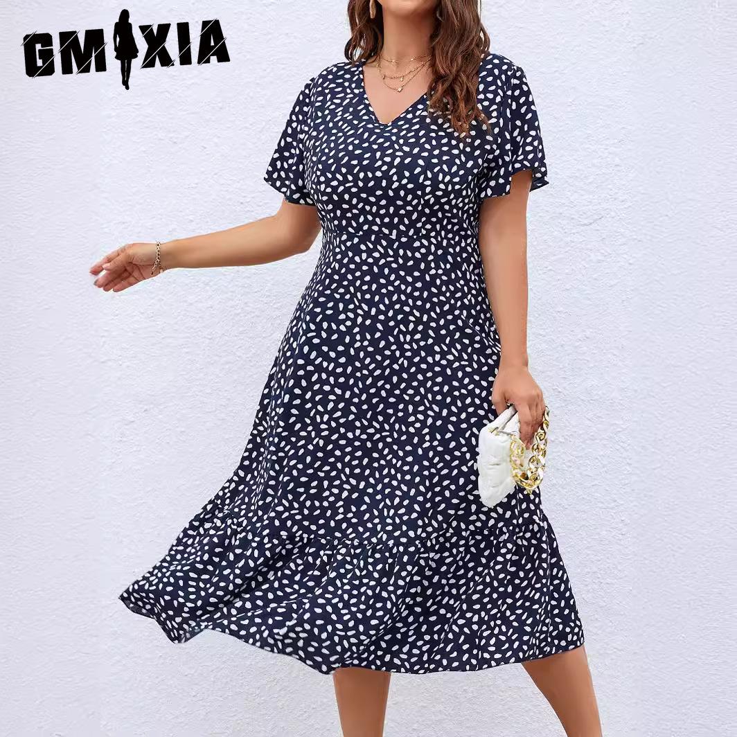 

GMXIA Женские модные летние весенние однотонные повседневные платья с короткими рукавами и v-образным вырезом с принтом L зелёный