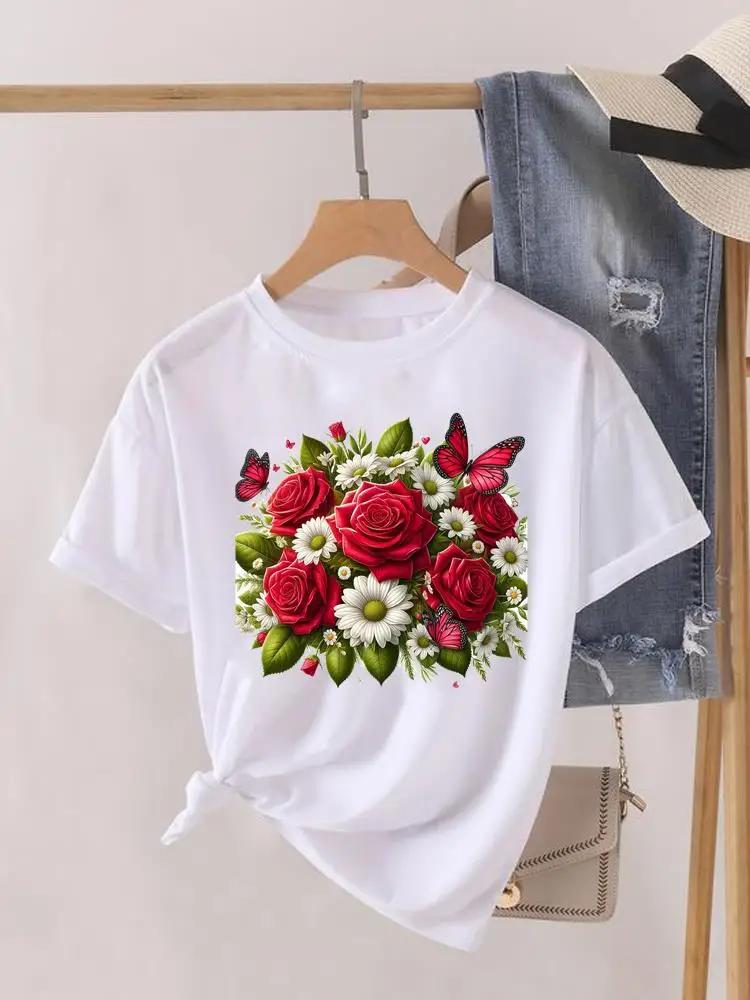 Short Sleeve Women Print Summer TShirt Fashion Clothing Graphic T-shirts Watercolor Flower Cute Clothes Lady Casual Tee