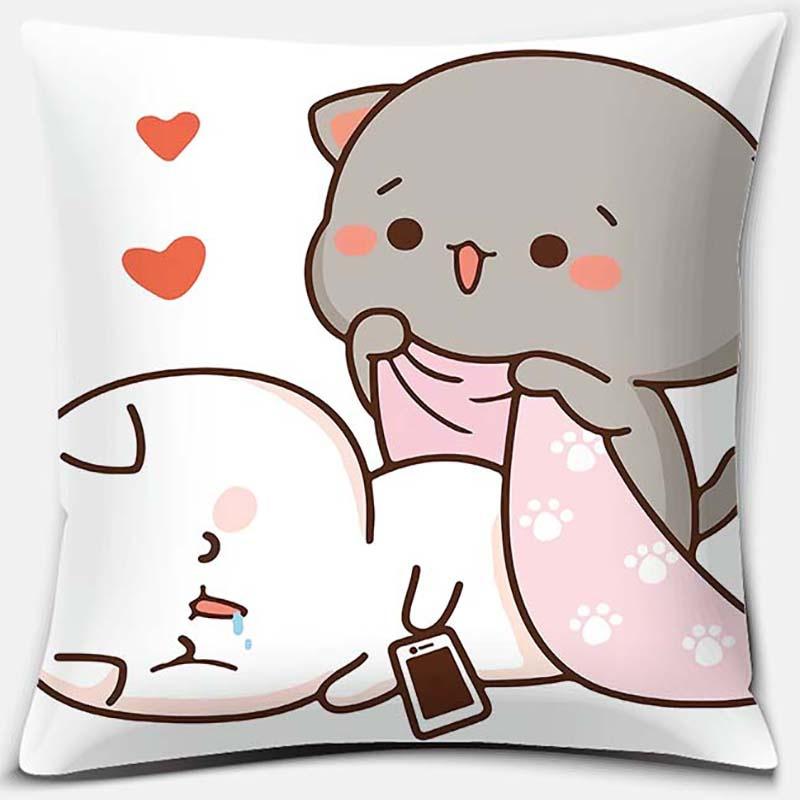 45x45cm Cartoon Cute Peach Blossom Cat Series Pillowcase Living Room Sofa Office Seat Soft Cushion Cover Home Decoration