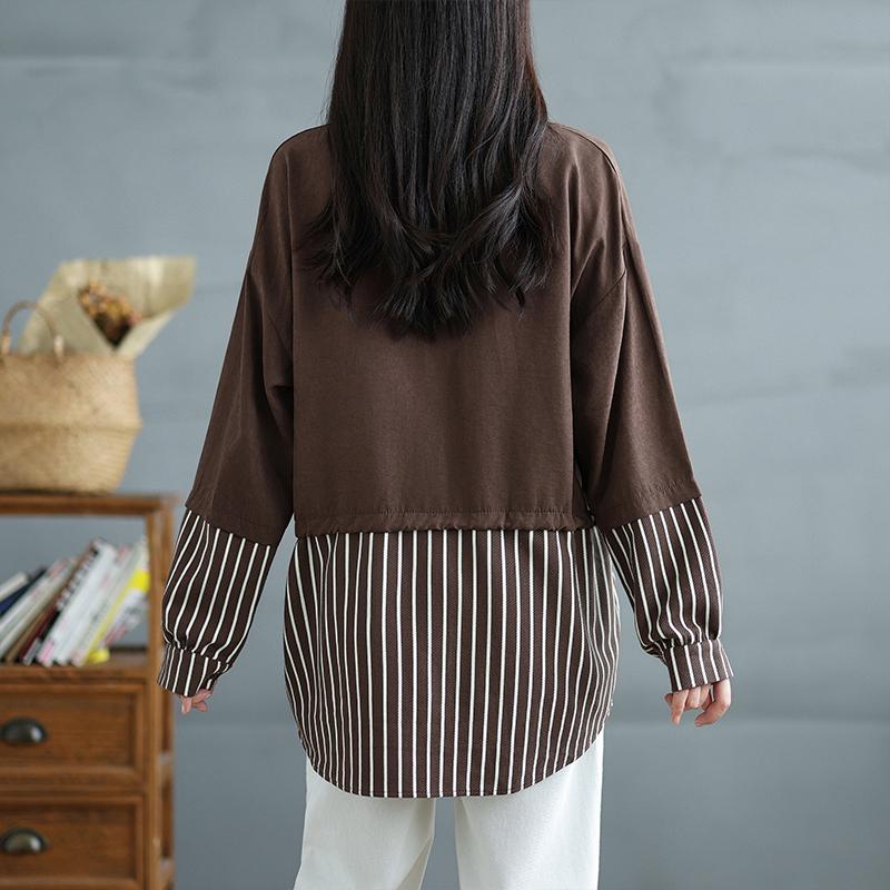DIMANAF 2025 Plus Size New Blouse Long Sleeve Shirt Casual Stripe Tops Tees Vintage Women Loose Shirt Basic Oversize