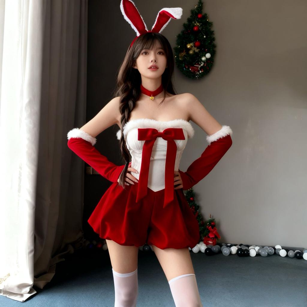 Christmas bunny girl cute red rabbit ear headband for women, autumn and winter headband, cartoon rabbit ear hair accessory