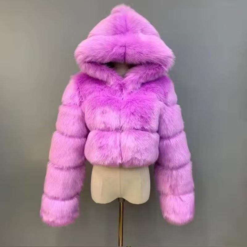 Damen S-6XL Kunstfuchs-Pelzmantel mit Kapuze - Europäischer und Amerikanischer Stil für Herbst/Winter