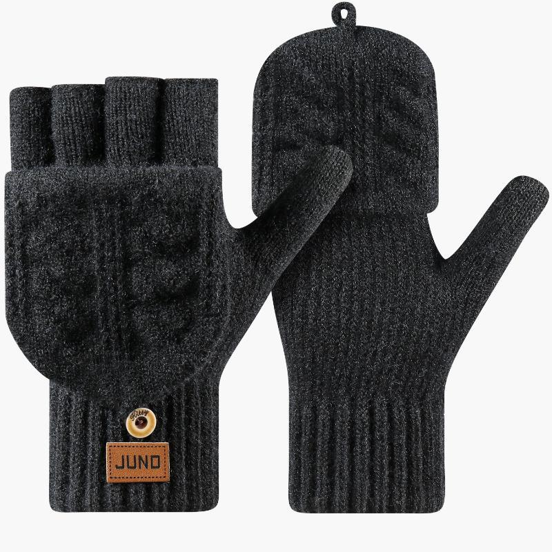 Fashion Thick Winter Knitted Gloves Keep Warm Solid Color Touchscreen Gloves Fingerless Flip Gloves Winter