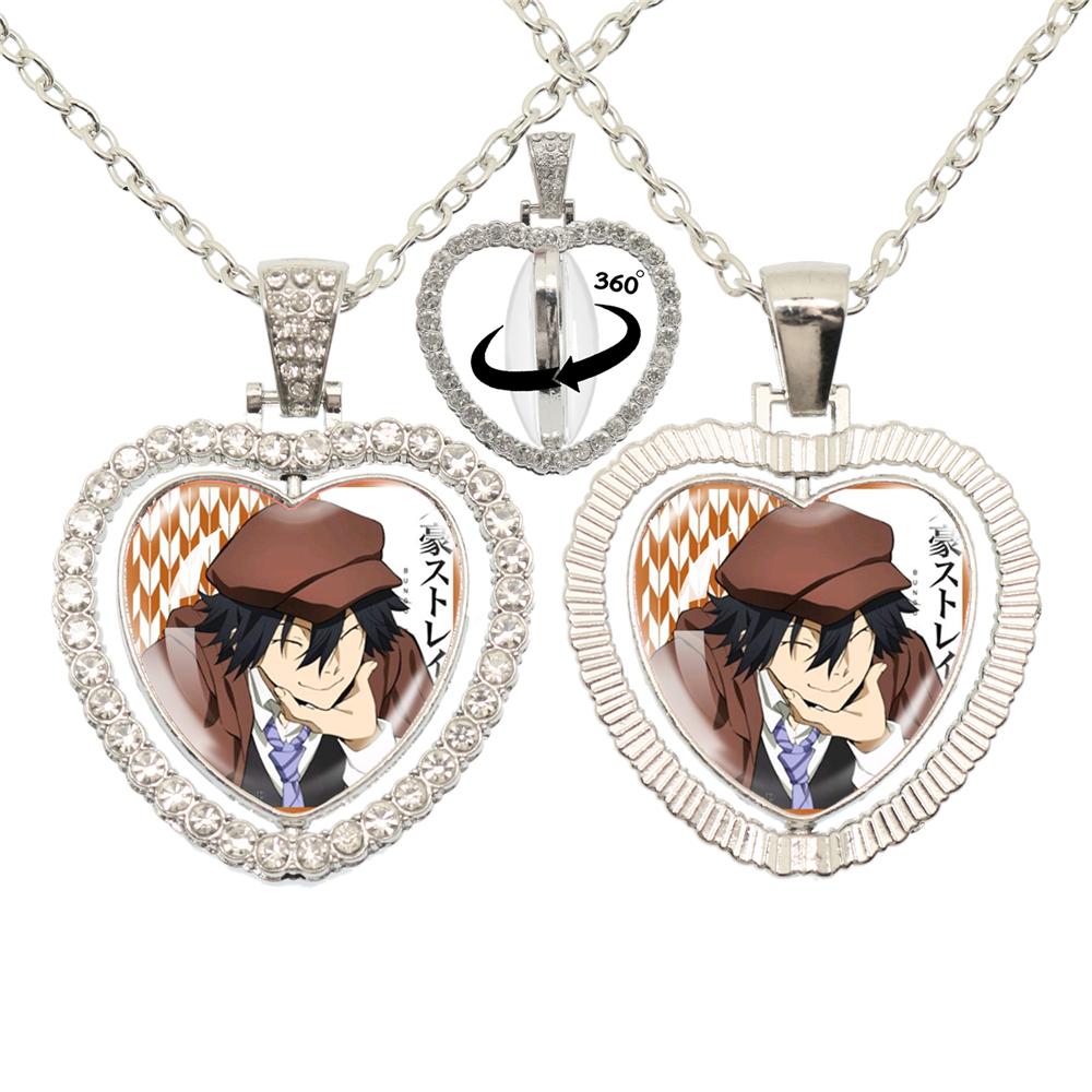 Anime Bungou Stray Dogs Glass Cabochon Glass Heart Pendant Double Sided Necklace Fan Gift Jewelry For Friends