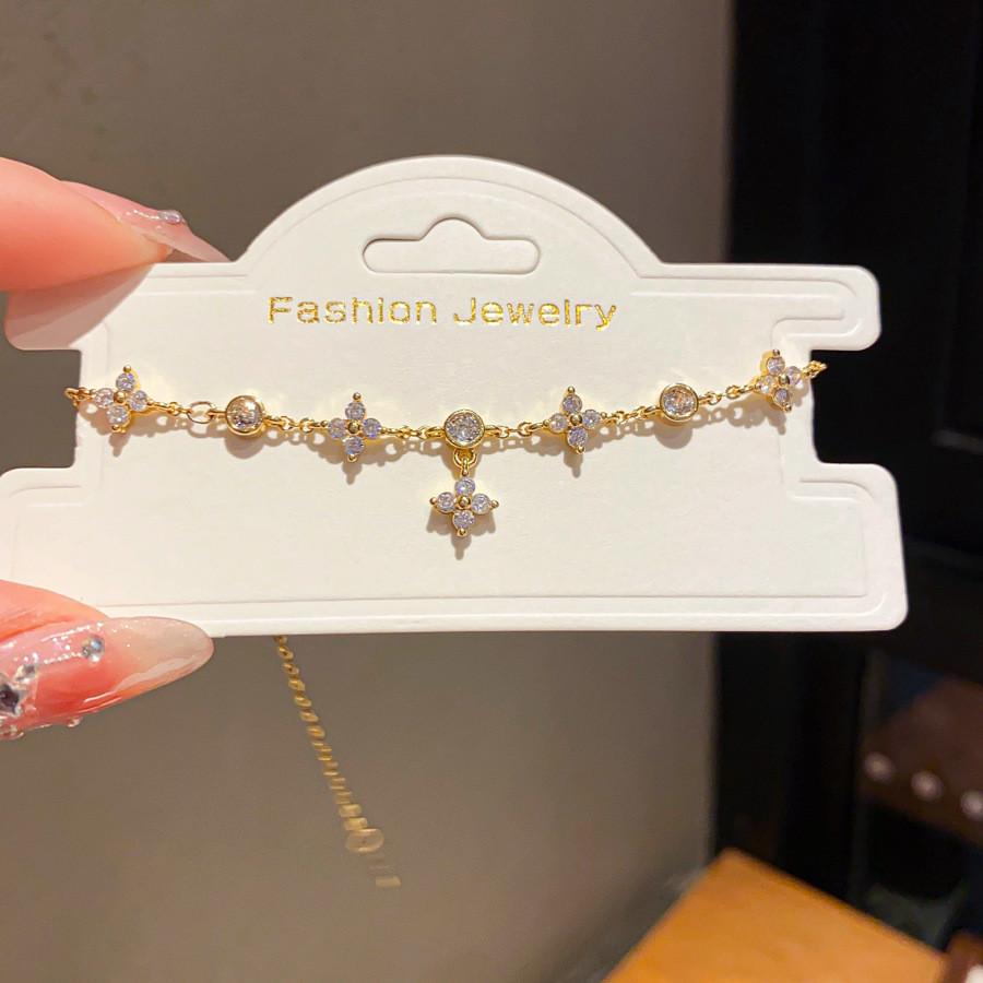 Модный Браслет с Подвеской-Цветком из Фианита для Женщин Идеи для Подарков золотой