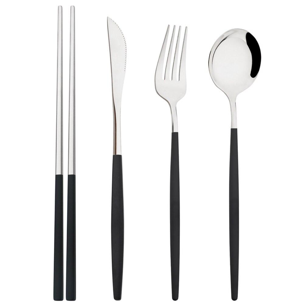 4Pcs Mirror Stainless Steel Tableware Gold Portable Dinnerware Knife Fork Spoon 304 Chopsticks Cutlery Set Western Flatware Set