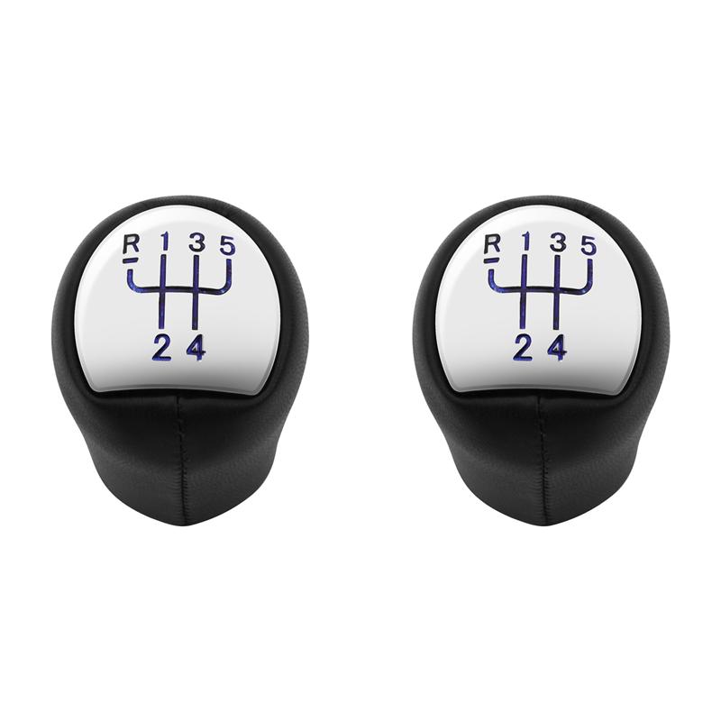 2X 5 Speed Leather Manual Car Gear Shift Knob Shifter Lever For Renault Megane Clio II Twingo Kangoo Logan Blue Black chrome