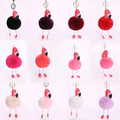 Roztomilý nadýchaný plameňák plyšová hračka s bambulí, kožešinový umělý králík, přívěsek z šňůrky, lano, plyšová panenka, hračky, dekorace, dárek, hračka, taška, přívěsek, hračka