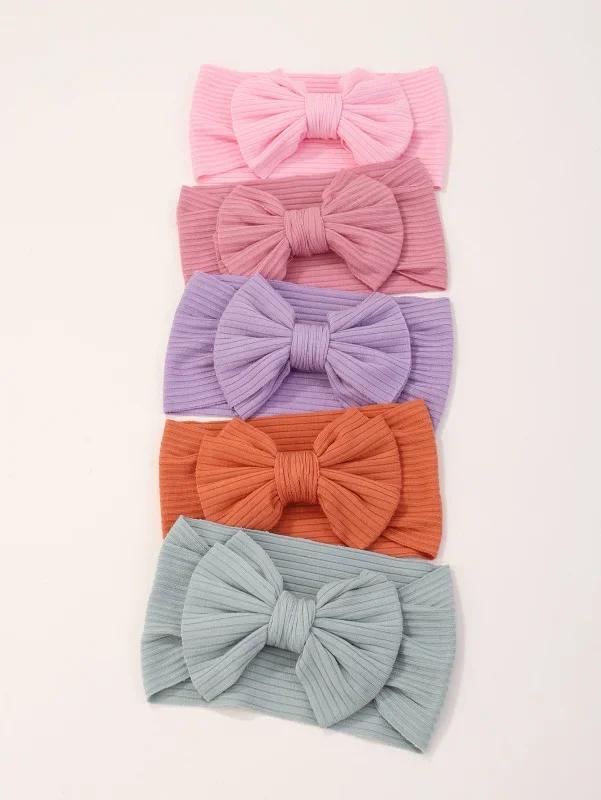 5pcs/set Cute Bows Baby Girls Headbands Elastic Soft Nylon Newborn Head Wrap Tie Turban Infant Headwear Kids Hair Accessories