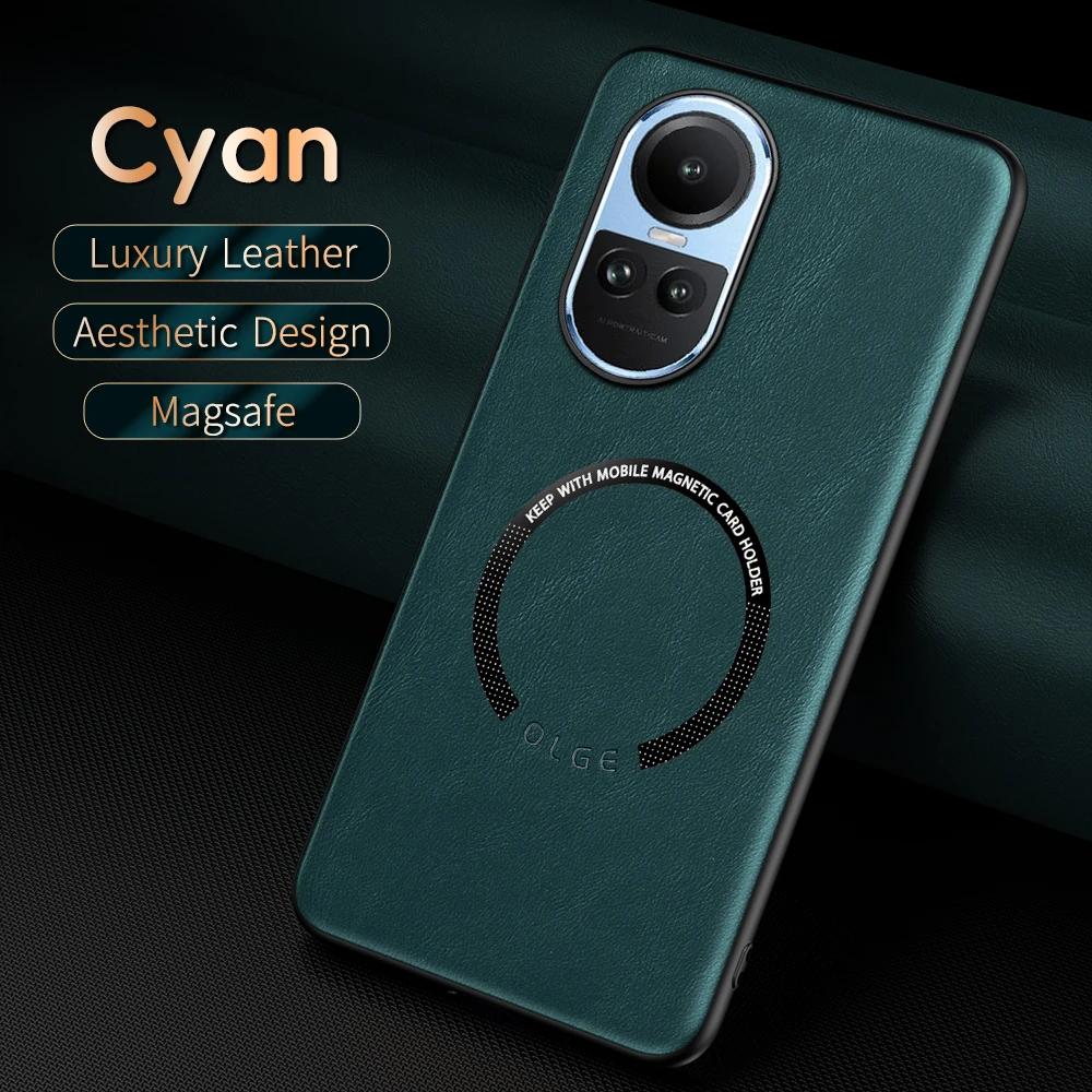 

For OPPO Reno 10 10 Pro Fine Hole PU Cow Pattern Leather Outer Magnetic Ring Soft Edge Anti-Drop Anti-Fingerprint Phone Case For Reno 10 Pro