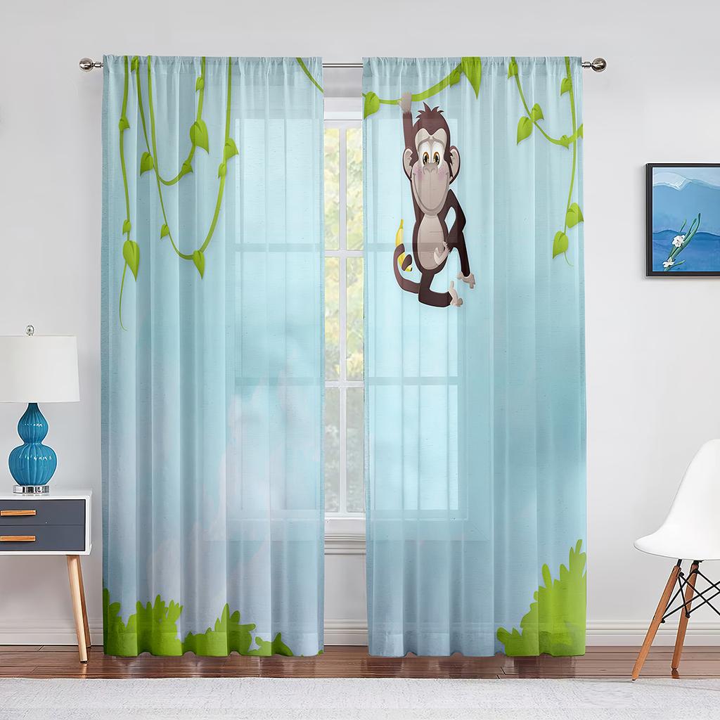 Bedchamber Kitchen Drape Cartoon Zoo Animals Set Jungle Child Windowpane Drapes Drapes for Livingroom Space Decorative Items