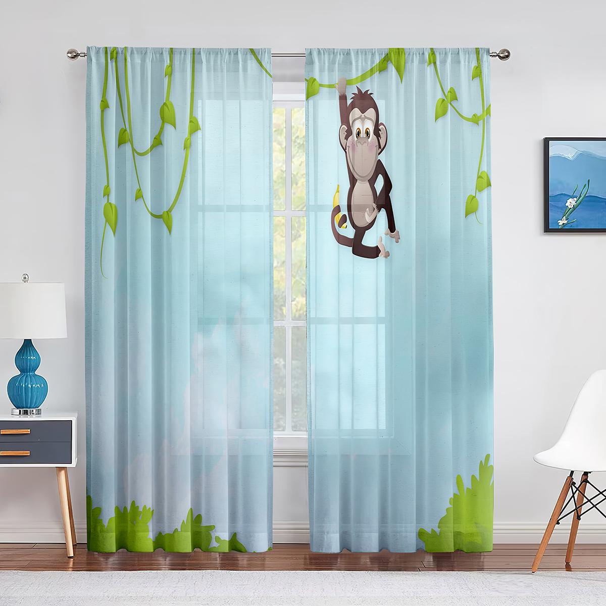 Мультяшные дикие животные Прозрачная вуалевая занавеска Тигр Слон Жираф Оконные шифоновые — фото 12