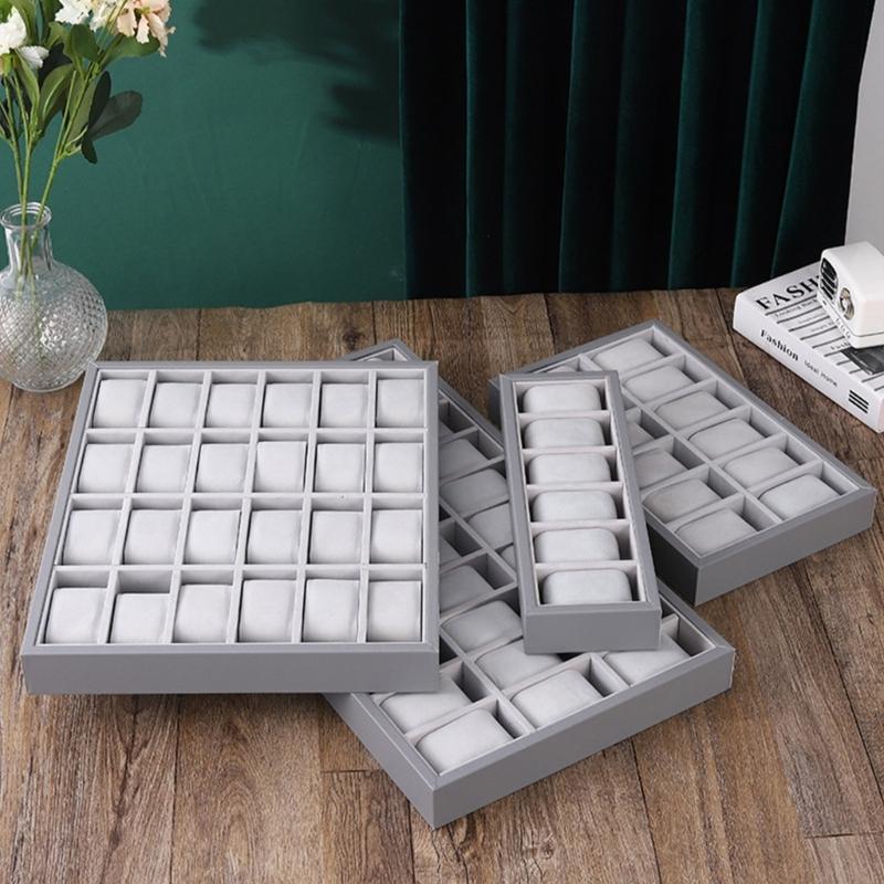 6/12/24/30-Schlitz Uhrenablage Schmuck-Präsentationsablage mit Gitterkissen Samt-Armband-Präsentationsvitrine Uhrenablage Organizer