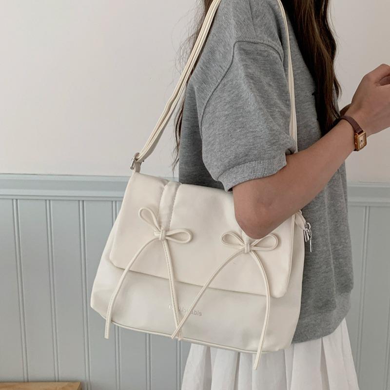 Fashion Ladies PU Leather Shoulder Crossbody Bags Sweet Women Bow Aesthetics Handbags Students Large Capacity Underarm Tote Bags