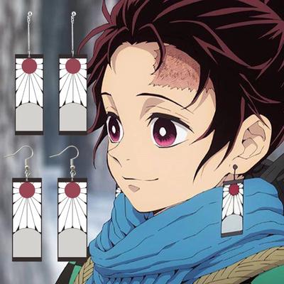 Orecchini Tanjiro in acrilico alla moda Orecchini Demon Slayer Orecchini cosplay anime Hanafuda Orecchini lunghi pendenti per gioielli da donna