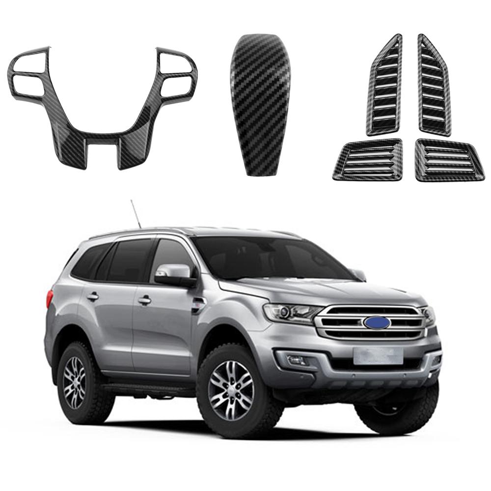 Car Steering Wheel Button Panel Gear Shift Knob AC Outlet Cover Trim Sticker for Ford Everest 2015-2019 Ranger 15-17 Accessories
