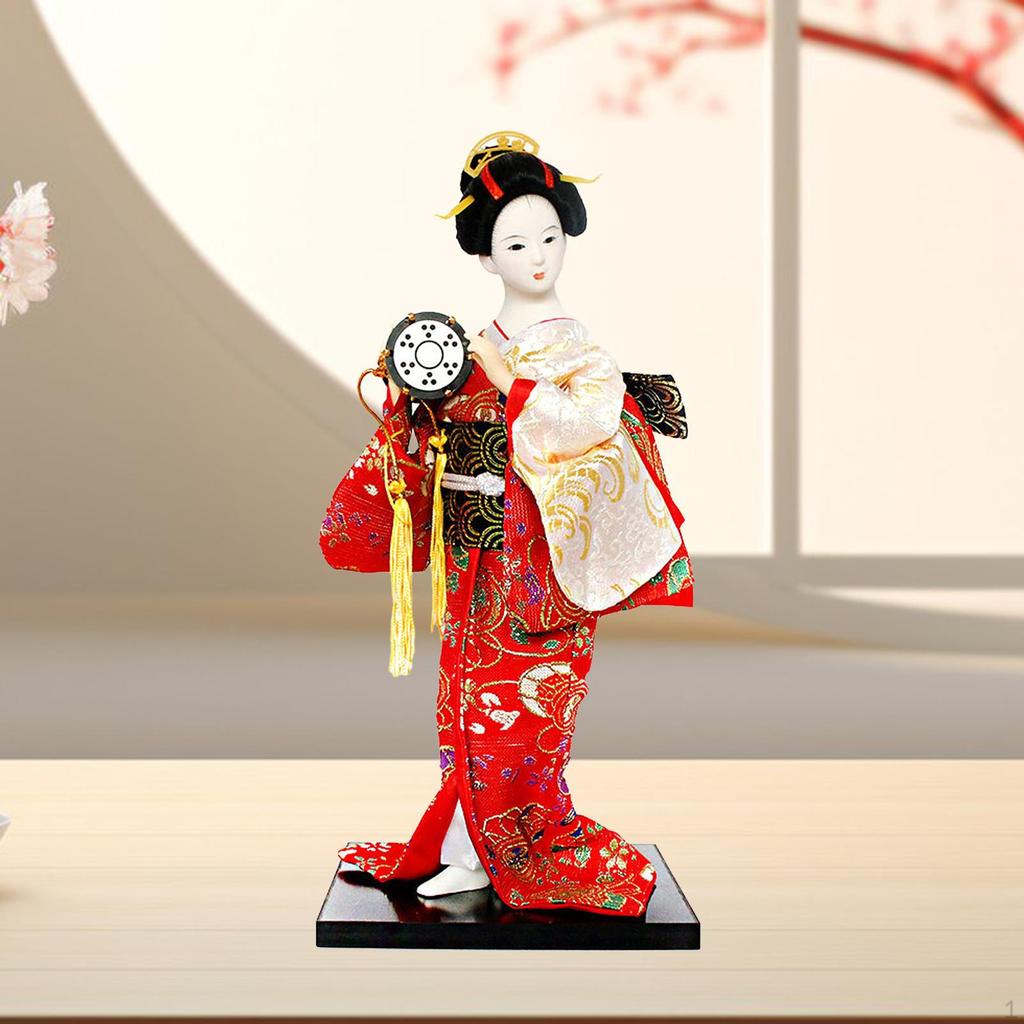 Ethnische japanische Geisha-Puppen, Kimono, 30,5 cm, Dekor, Ornament, Mädchen-Statue, Skulptur für Tisch