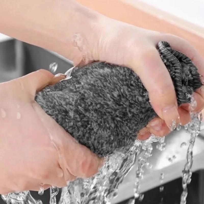 1/20PCS Gray Bamboo Charcoal Thickened Super Absorbent Dishcloth Anti-grease Home Kitchen Wiping Rags Microfiber Cleaning Cloths