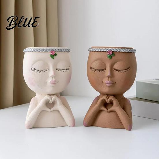 Decorative Girl Statue Vase Face Planter Pot, Cute Resin Head for Succulents Flowers, Flower Artistic Portrait Planters Unique Indoor Bedroom