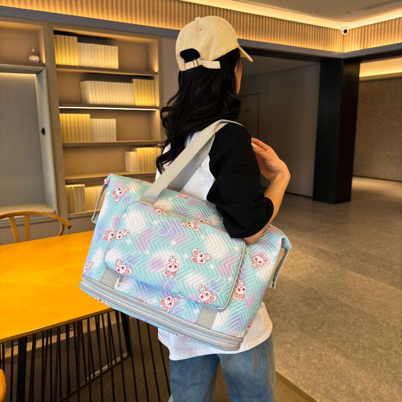 Fashionable and Fresh Smudged Dry and Wet Separation Personalized Fitness Bag Double-layer Extended Outing Travel Bag Can Be Used To Pull Rod