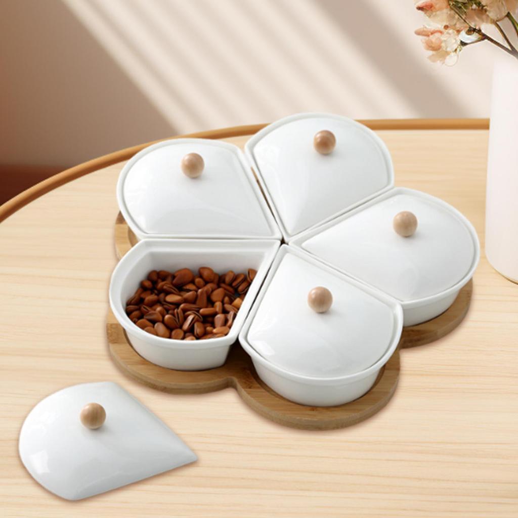 Ceramic Divided Serving Dishes with Lid Relish Tray for Home Kitchen Chips Rotation