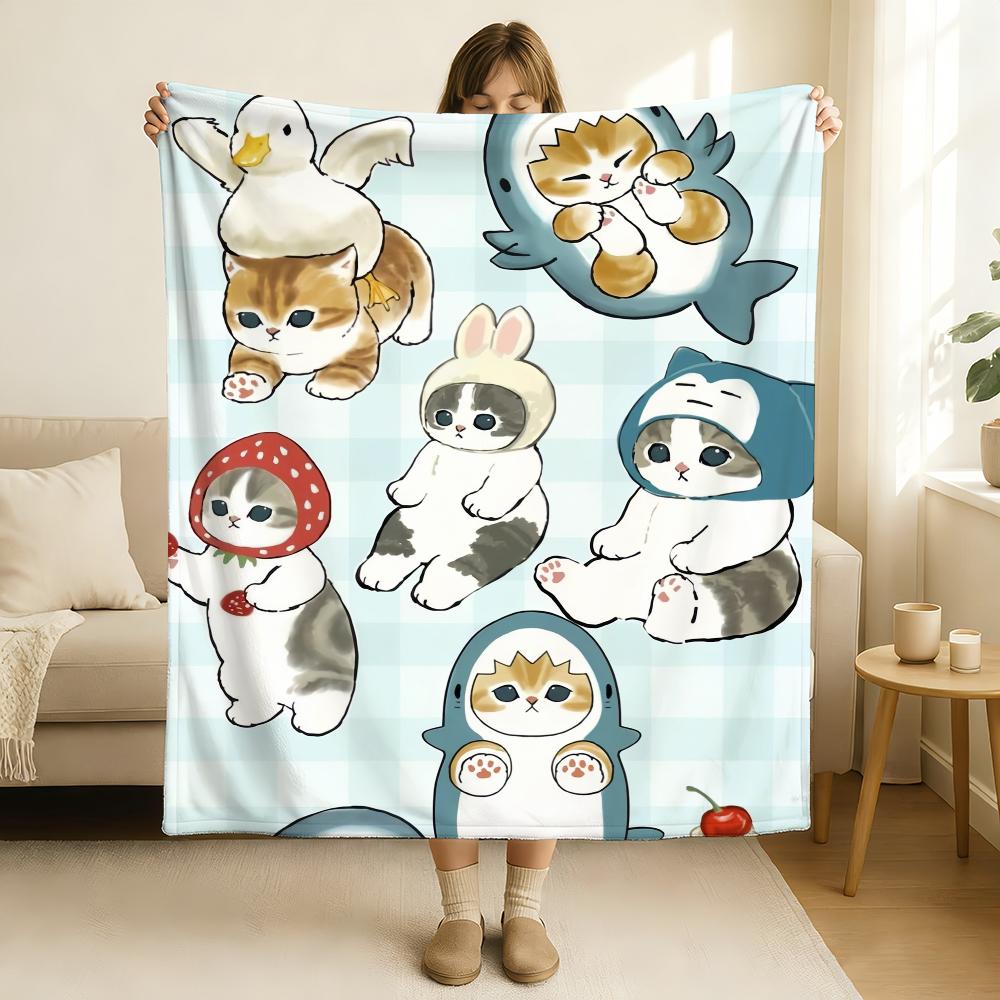 Kreskówkowy Uroczy Kot M MoFusand Koc Miękki i Przyjazny dla Skóry Na Kanapę Łóżko Do Drzemki Narzuta Na Kołdrę Na Cały Rok Kołdra