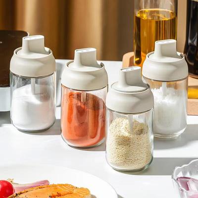 Feuchtigkeitsdichte Gewürzflasche mit integriertem Löffel - Küche Versiegelter Glas-Gewürzbehälter