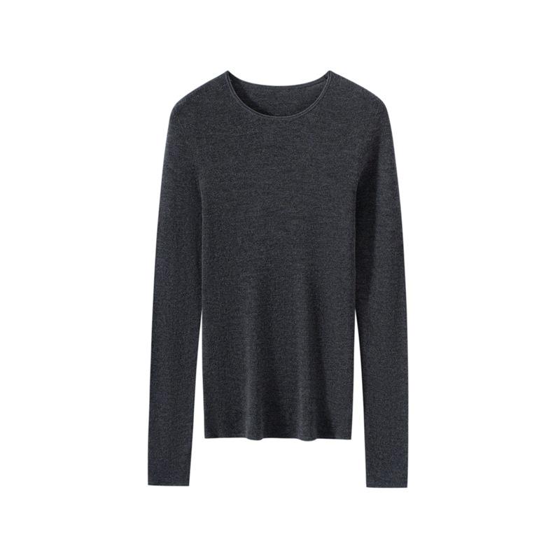 2026 Spring Seamless Round Neck Fine Knit Base Layer Shirt - 18 Gauge Superfine Wool