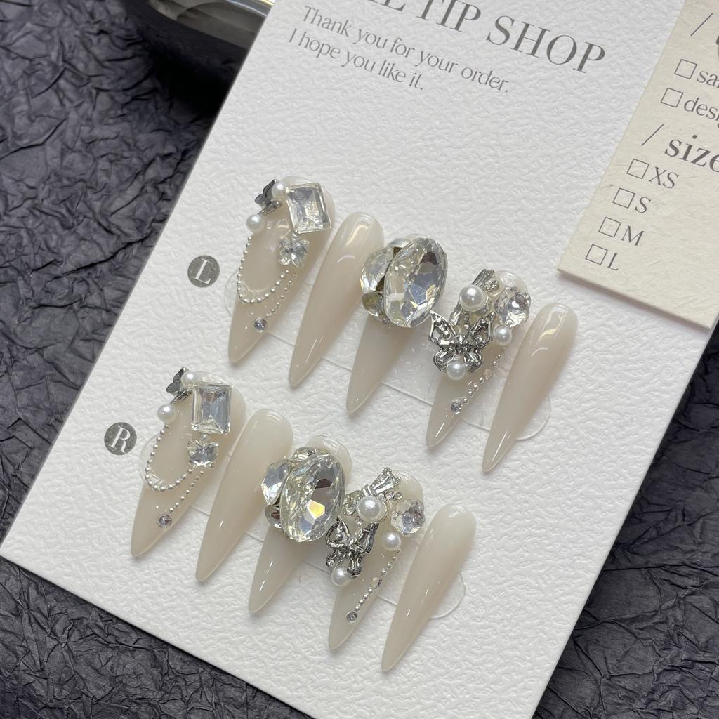 10pcs/set Purely Handmade Wearable Nails Removable Nail Art French Simple False Nails Finished Long and Short Nails
