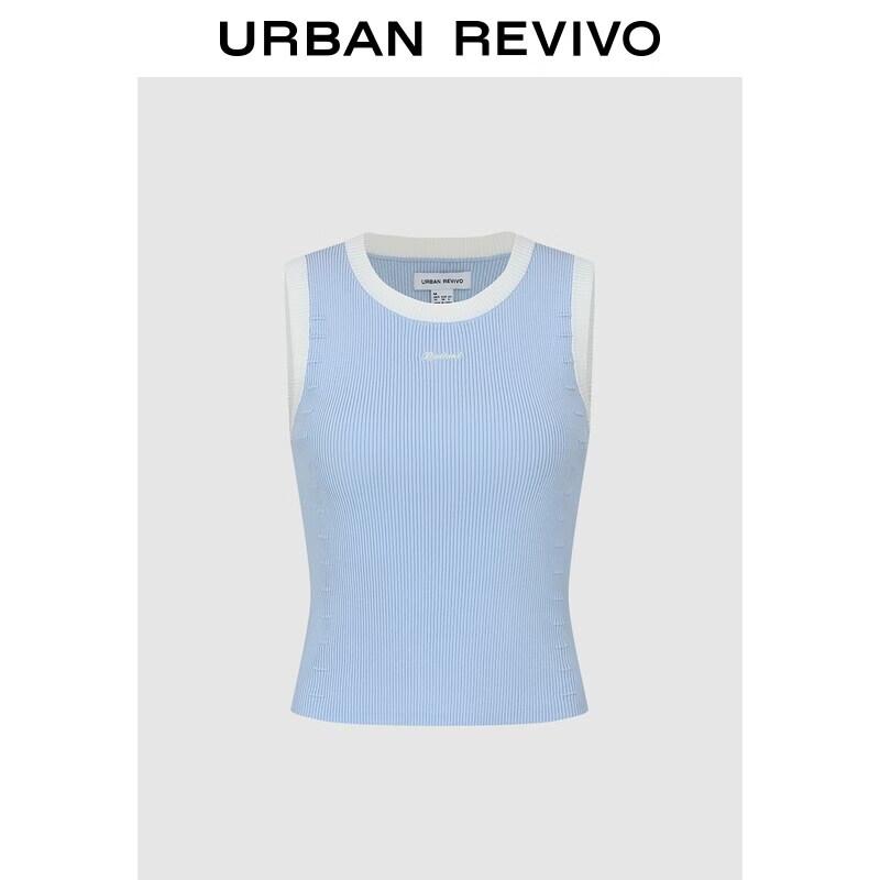 UR2026 Women s Color-block Letter Embroidery Round Neck Knit Top XS